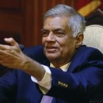 Prime Minister Ranil Wickremesinghe speaks during a news conference after the local government election in 2017.