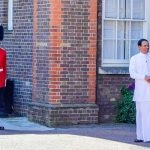 British Prime Minister Theresa May greets President Maithripala Sirisena at the inauguration of the Commonwealth Heads of  Government Meeting held in London on April 19.
