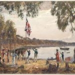 Capt. Arthur Phillip raising the British flag at Sydney Cove, 26 January 1788