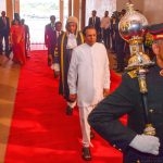 President Sirisena being escorted in, at the ceremonial opening of Parliament on May 8th 2018. But all can see that the emperor is naked.