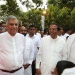 A rare scene these days, seeing President Sirisena and Prime Minister Ranil Wickremsinghe all smiles. They were attending a ceremony to mark Poson Poya at the Mihintale Rajamaha Viharaya on June 27.  Only time will tell whether this is a temporary truce or a permanent ceasefire.