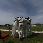 Sri Lanka cricket team in a huddle before the match against the Australians at the Galle Stadium. They were not finalising a plan to ‘fix’ the match. The allegation is that the ground staff had already done it for the bookies.