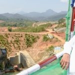 President Sirisena looking at the concrete dam across the Kalu Ganga. According to his acolytes, this is the greatest irrigation project in the history of this country.