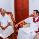 President Sirisena conversing with the Rajapaksas when he attended the funeral of one of their brothers recently.  In the not too distant past, they were sworn enemies, but their thirst for power has seen them cosying up to each other of late.
