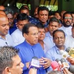 President Sirisena addressing the media after the General meeting of the Sri Lanka Freedom Party, which he leads now, after resting power from former President Rajapaksa.  In the run-up to the 2015 Presidential polls Sirisena appealed for votes stating that a defeat would see him six feet under. He has now handed over government to those from whom he feared for his life only three years ago, accusing the UNP of plotting his assassination.