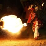 A traditional dancer performs during a Gara demon ceremony  in Kottawa about 20 km from Colombo