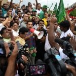 President Sirisena’s sacking of Prime Minister Wikcremesinghe in favour of  former President Rajapaksa has resulted in daily protests in Colombo.  Here, a protest organized by the UNP which culminated at the Independence Square.