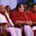 The leader of the Mahajana Eksath Peramuna (right) and Kumara Welgama(left), currently of the SLFP, seen here with SLPP Leader Mahinda Rajapaksa, too are being mentioned as possible candidates.