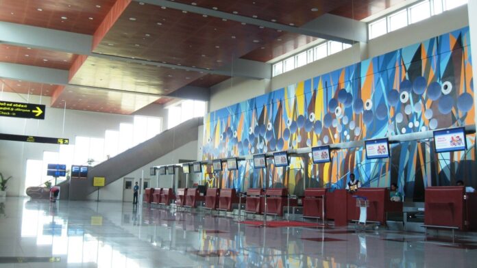 Deserted immigration counters in the empty Mattala airport
